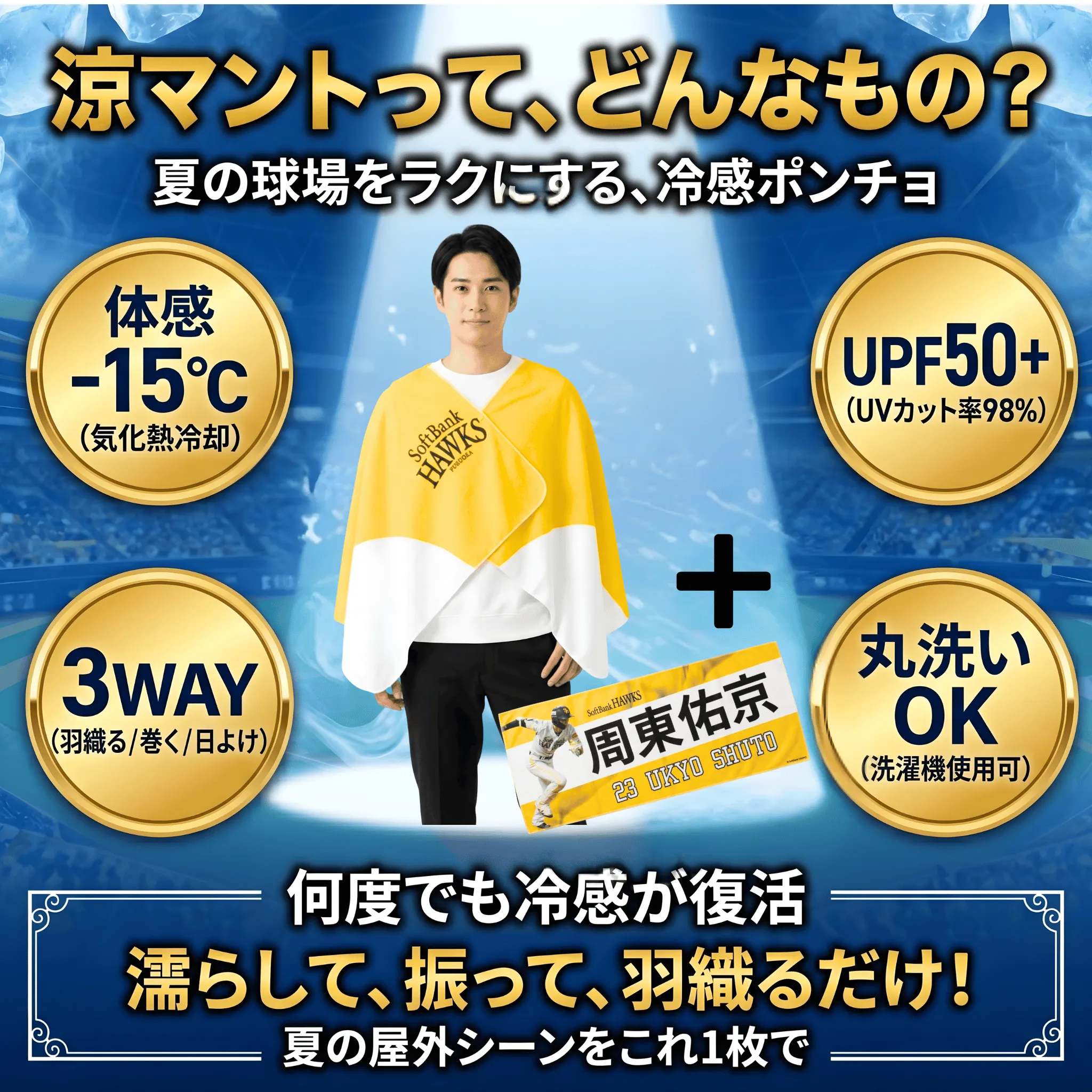 涼マント 応援タオル付 柳田選手Ver（イエロー） | RE Shopping